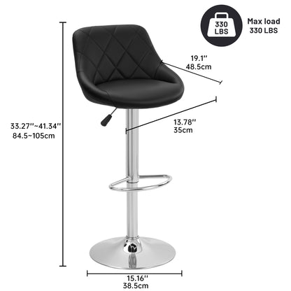 Counter Height Swivel Bar Stools Set of 2 Adjustable PU Leather Bar Chairs with Backrest Chrome Base AMBS372