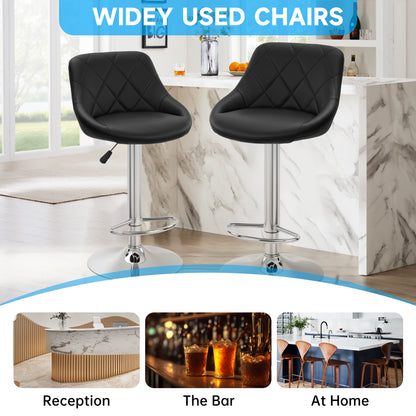 Counter Height Swivel Bar Stools Set of 2 Adjustable PU Leather Bar Chairs with Backrest Chrome Base AMBS372