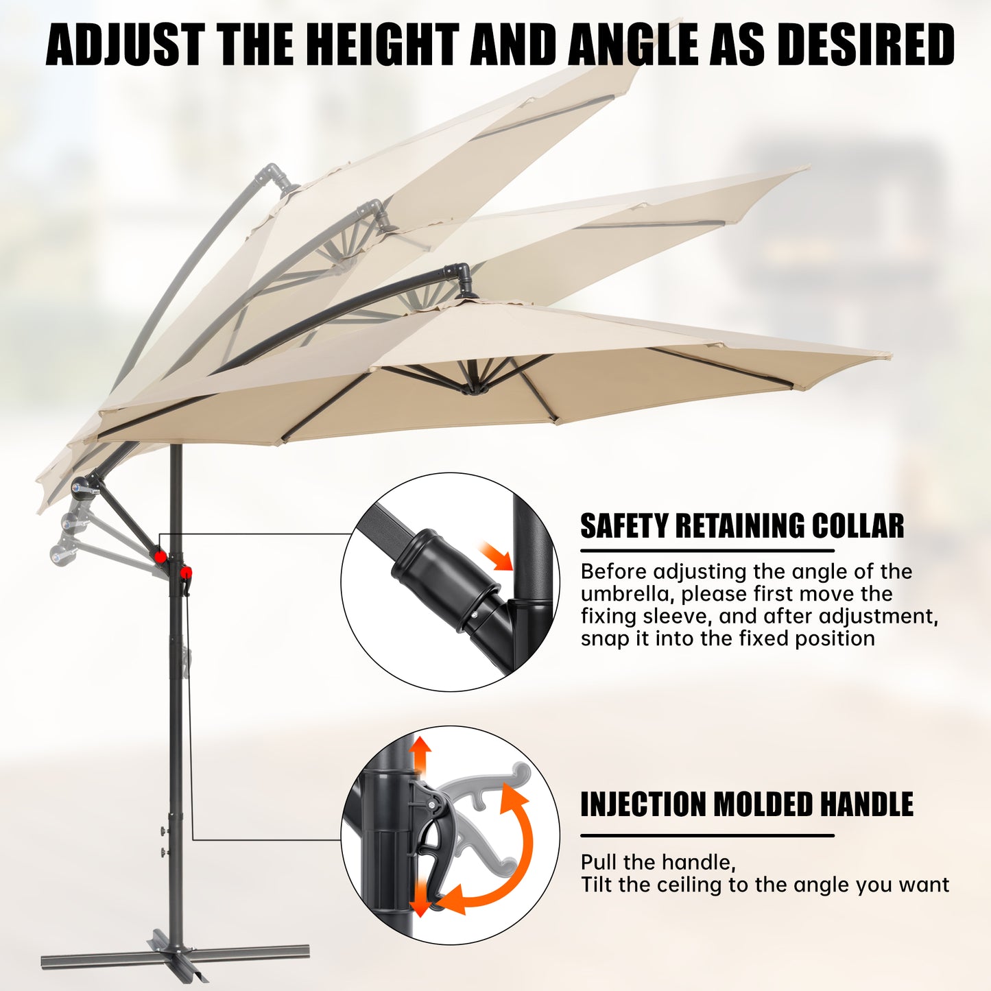 10 ft Hanging Offset Patio Umbrella with Crank, Adjustable Angle, Sand Bag Base & Tan Canopy for Deck, Garden & Outdoor Shade AMBU30T