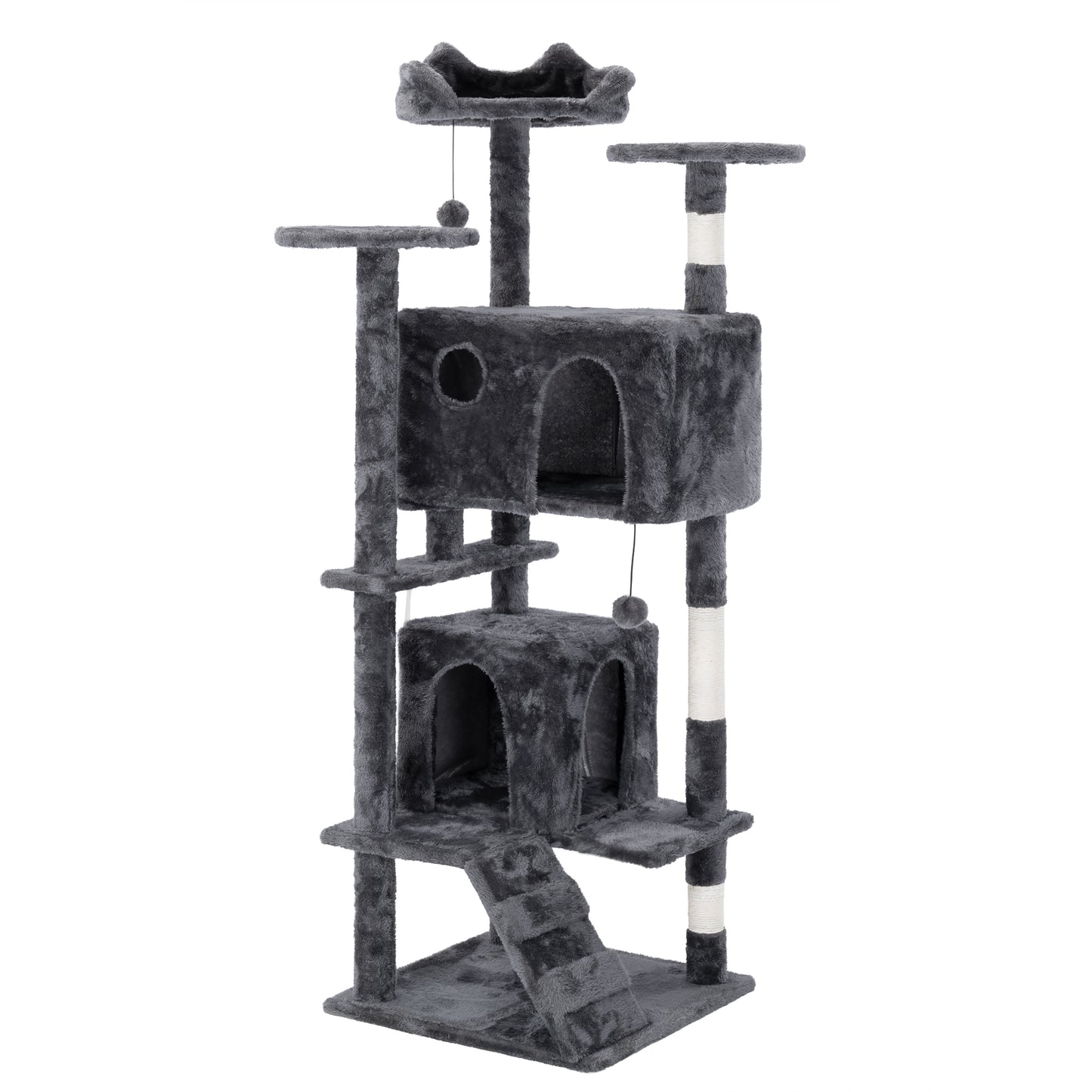 50" Multi-Level Cat Tree Tower Condo Scratching Post with Platforms & Hideaway Grey AMCT788