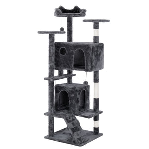 50" Multi-Level Cat Tree Tower Condo Scratching Post with Platforms & Hideaway Grey AMCT788