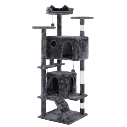 50" Multi-Level Cat Tree Tower Condo Scratching Post with Platforms & Hideaway Grey AMCT788