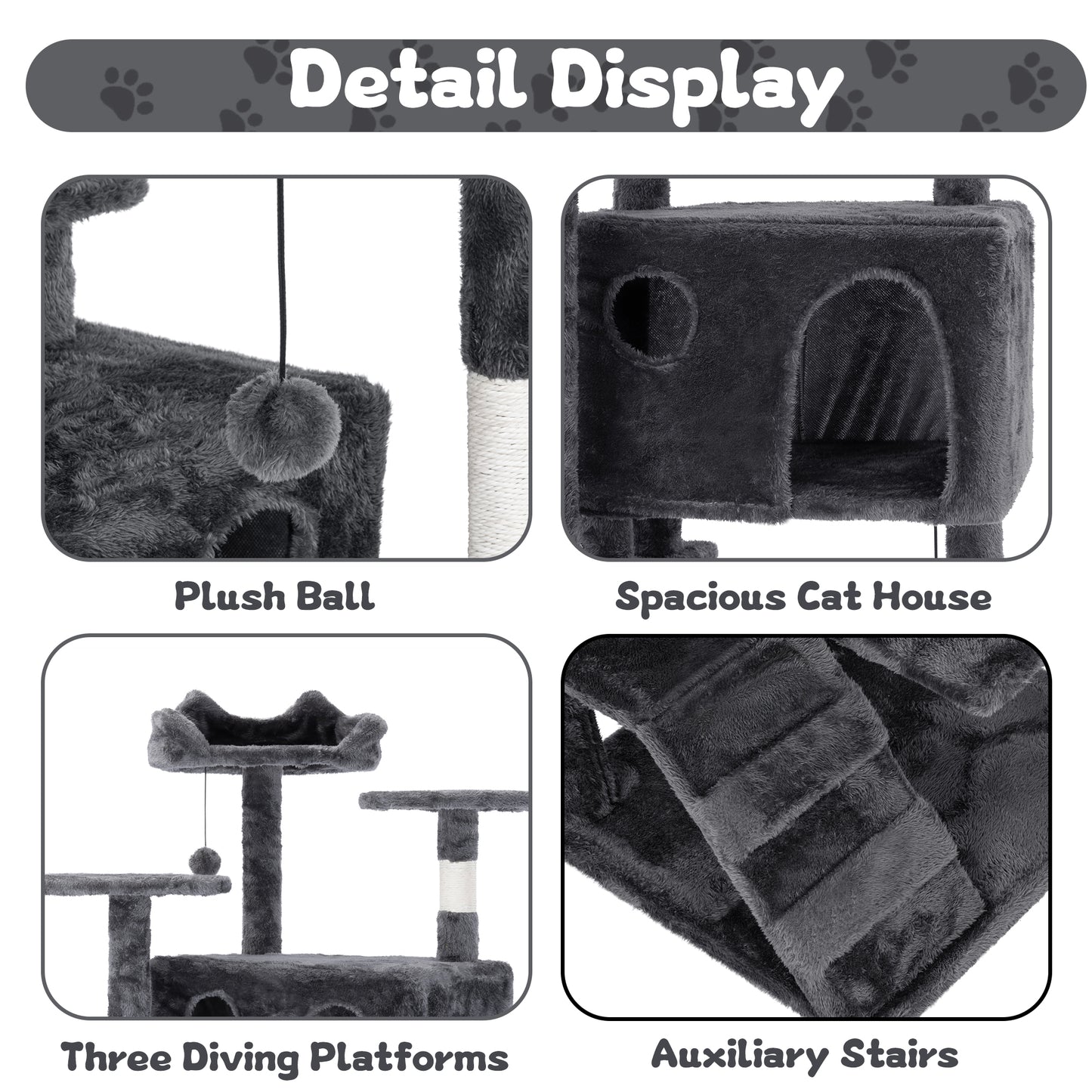 50" Multi-Level Cat Tree Tower Condo Scratching Post with Platforms & Hideaway Grey AMCT788