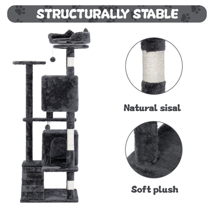 50" Multi-Level Cat Tree Tower Condo Scratching Post with Platforms & Hideaway Grey AMCT788