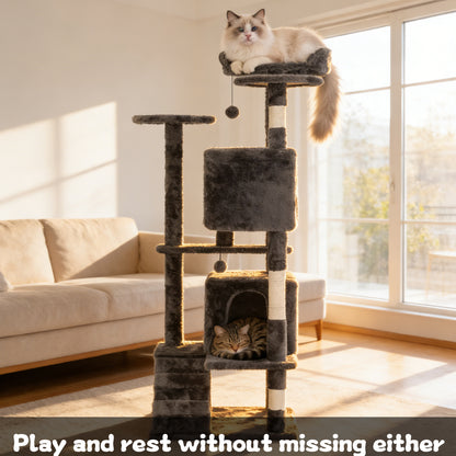 50" Multi-Level Cat Tree Tower Condo Scratching Post with Platforms & Hideaway Grey AMCT788