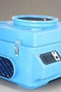 500 CFM HEPA air scrubber for industrial and restoration use
Blue air purifier with 3-stage filtration and duct ports
Portable HEPA air scrubber with handle and GFCI outlet
Side view of HEPA air scrubber with intake filter panel
Top control panel of air cleaner with variable speed settings