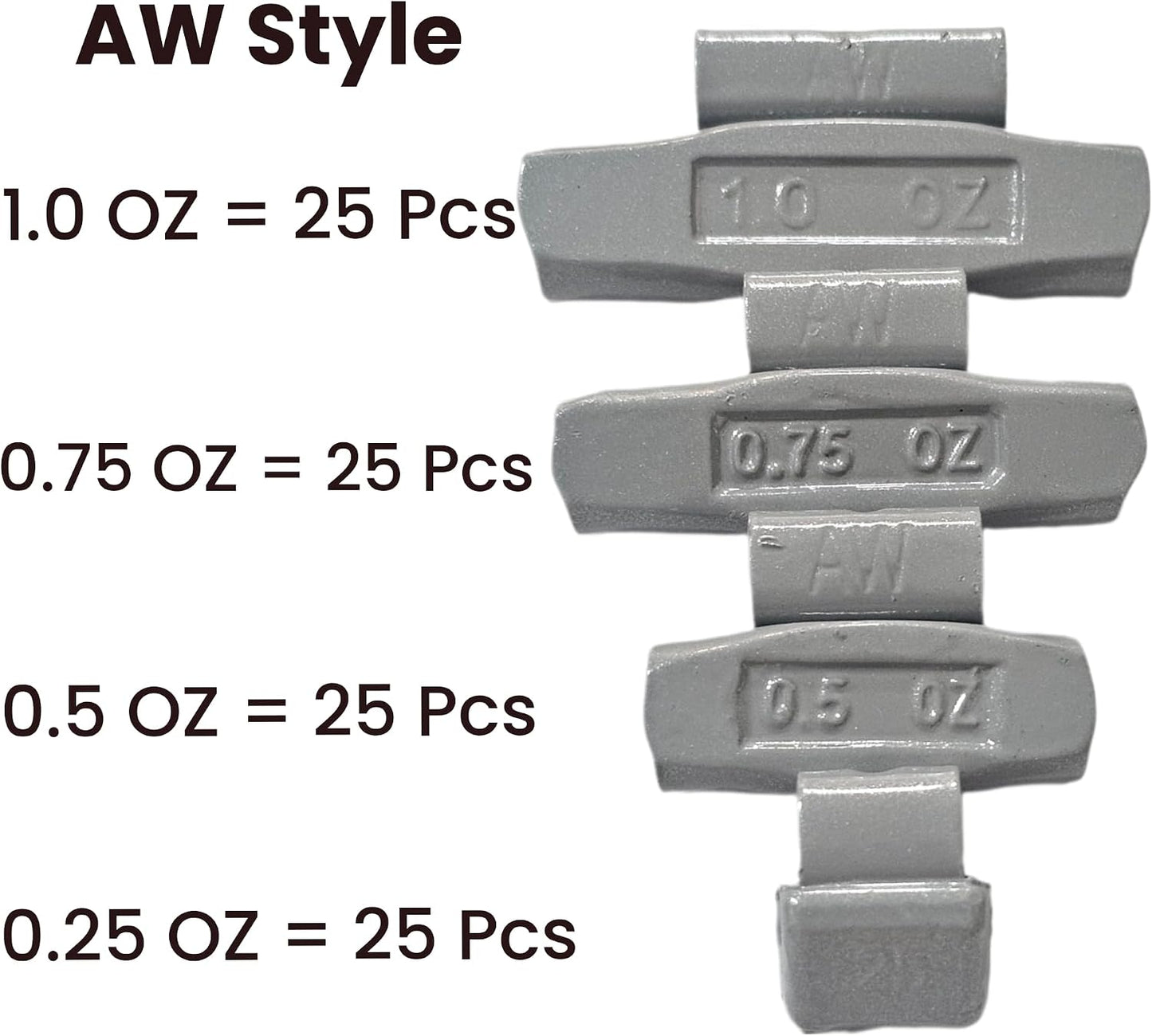 100pc Wheel Weights Set 0.25–1oz Clip-On Assorted Styles