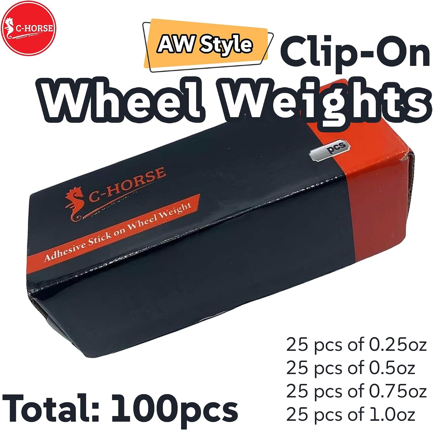 100pc Wheel Weights Set 0.25–1oz Clip-On Assorted Styles