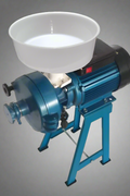 1500W electric flour grain grinding machine with 110V label

Wet and dry grinder next to various ground grains

Grain mill parts and grinding discs in detail

Blue electric grain mill with grinding base

Commercial grinder unit with hopper and frame