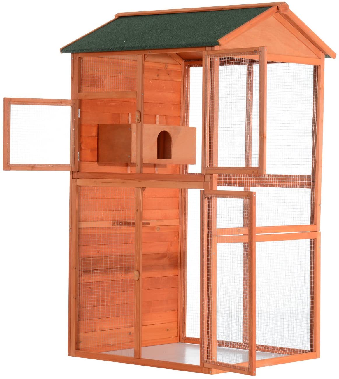 71" Extra Large Outdoor Wooden Bird Aviary Cage with Nesting Box & Perches BC5029