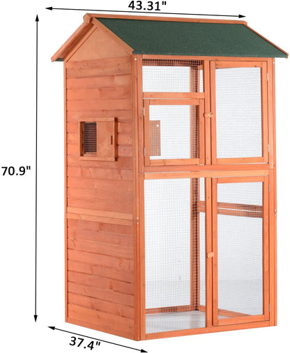 71" Extra Large Outdoor Wooden Bird Aviary Cage with Nesting Box & Perches BC5029