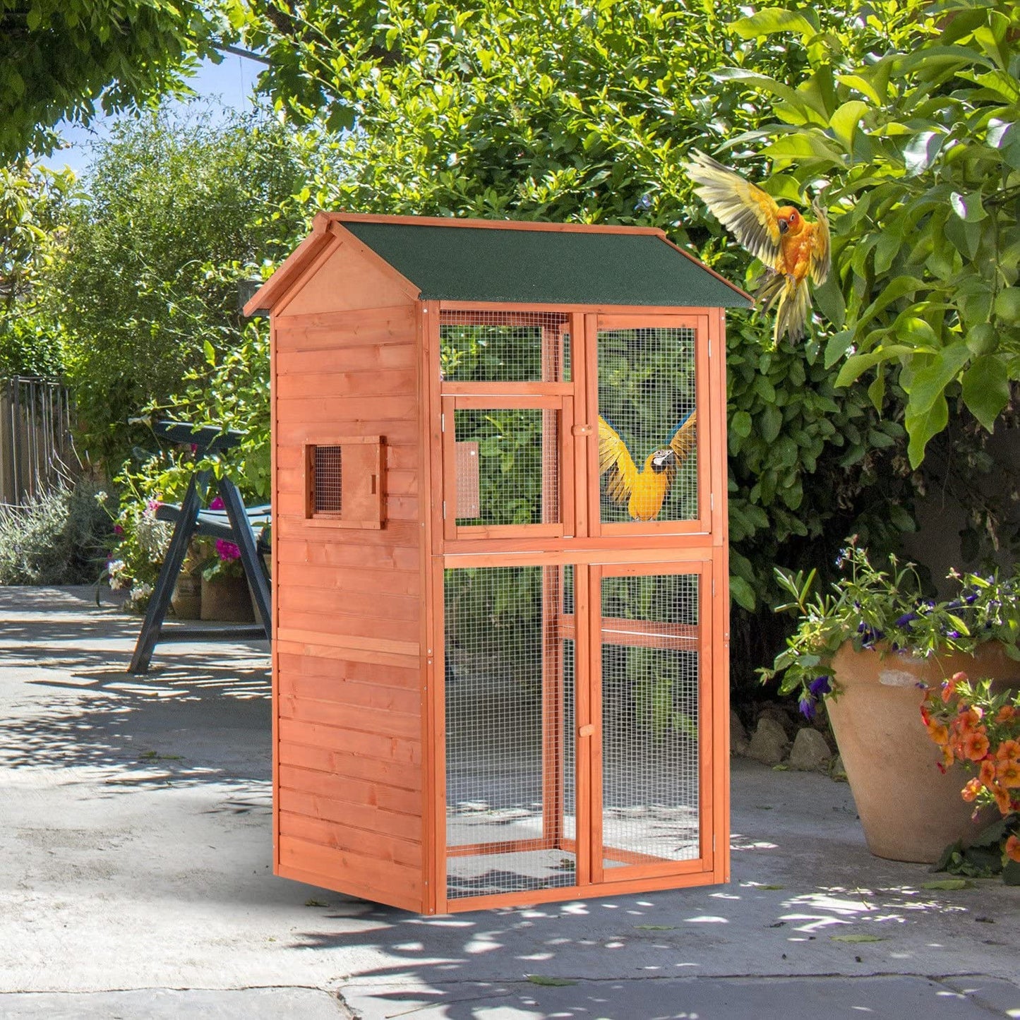71" Extra Large Outdoor Wooden Bird Aviary Cage with Nesting Box & Perches BC5029