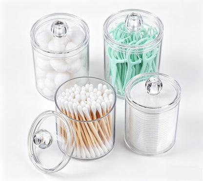 4pc Bathroom Organizer Storage Jars Set 2.8" Clear Cotton Swab Holder Acrylic Containers B004