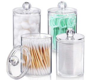 4pc Bathroom Organizer Storage Jars Set 2.8" Clear Cotton Swab Holder Acrylic Containers B004