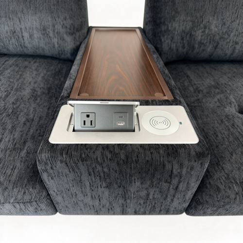 Chenille Linen Fabric Sofa with Storage Seats, Pull-Out Drawers, Console, USB Charging & Wireless Charger BOM132GRY