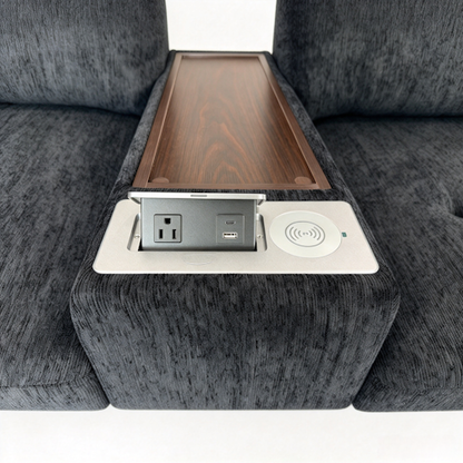Chenille Linen Fabric Sofa with Storage Seats, Pull-Out Drawers, Console, USB Charging & Wireless Charger BOM132GRY