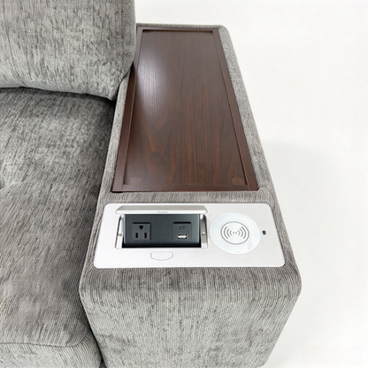 Chenille Linen Fabric Sofa with Storage Seats, Pull-Out Drawers, Console, USB Charging & Wireless Charger BOM132GRY