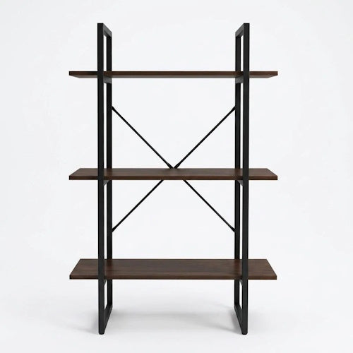 3-Tier Ladder Bookshelf MDF Metal Frame Natural Black 27.6" BS3105