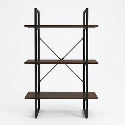 3-Tier Ladder Bookshelf MDF Metal Frame Natural Black 27.6" BS3105