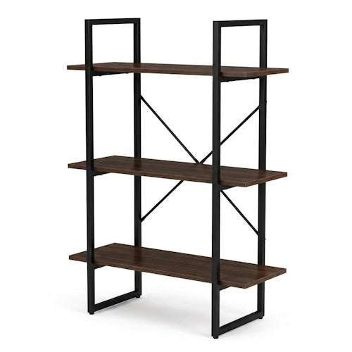 3-Tier Ladder Bookshelf MDF Metal Frame Natural Black 27.6" BS3105