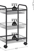 Black 3-Tier Metal Rolling Storage Cart with Removable Mesh Baskets and Locking Wheels – Kitchen & Home Organizer