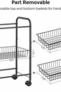 Black 3-Tier Metal Rolling Storage Cart with Removable Mesh Baskets and Locking Wheels – Kitchen & Home Organizer