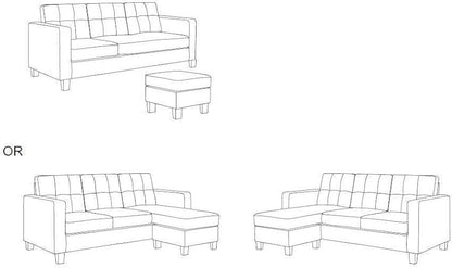 Compact L-Shaped Sectional Sofa with Ottoman – Reversible Chaise, Dark Gray or Black BT2628