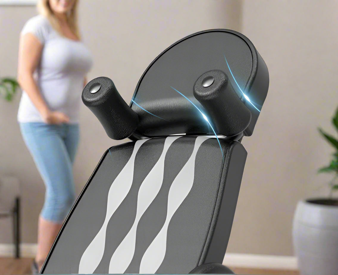 Folding inversion table for back pain relief and spinal decompression
Adjustable inversion table for home use and fitness therapy
Close-up of padded backrest and ankle support on inversion table
Foldable back stretcher in upright storage position
User on inversion table demonstrating full inversion angle
