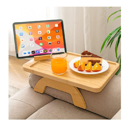 Bamboo Couch Arm Tray Clip-On Sofa Table for Drinks, Snacks, Remote &amp; Phone Holder BTR259