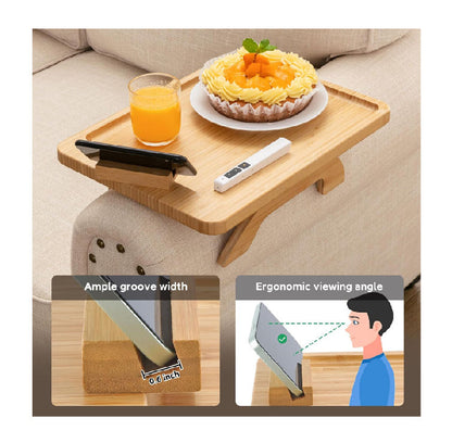 Bamboo Couch Arm Tray Clip-On Sofa Table for Drinks, Snacks, Remote &amp; Phone Holder BTR259