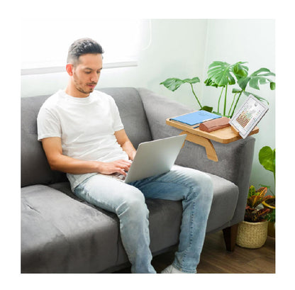 Bamboo Couch Arm Tray Clip-On Sofa Table for Drinks, Snacks, Remote &amp; Phone Holder BTR259