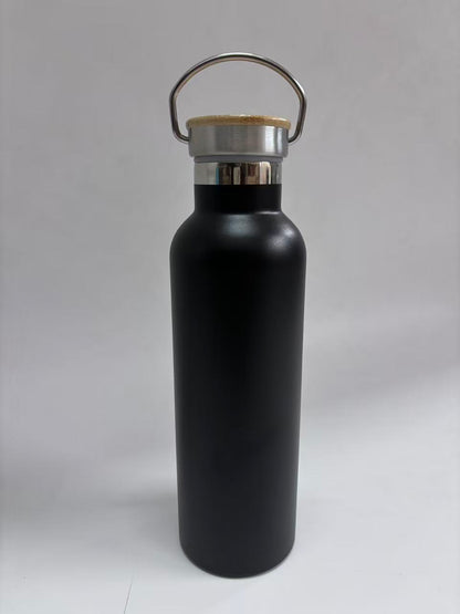 750ml Stainless Steel Water Bottle with Bamboo Lid & Carry Handle Vacuum Insulated White Black BWT75