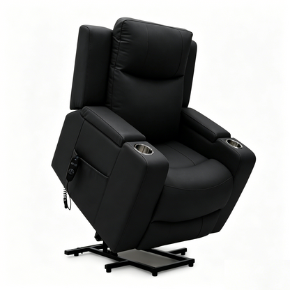 Power Lift Recliner Massage Chair with Single Motor, Air Massage, Arm Storage, Cup Holders & Tech Leather Finish