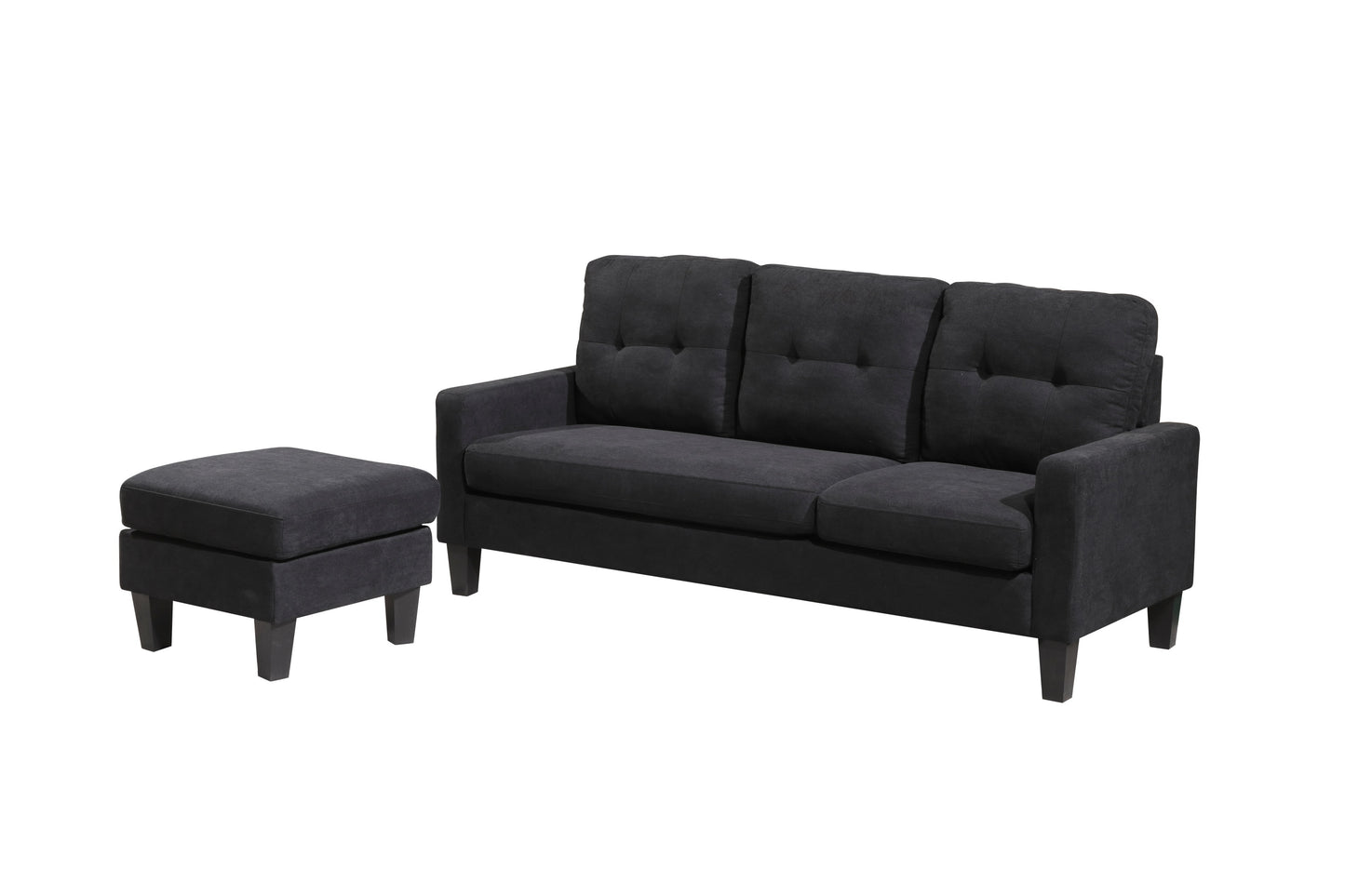 Compact L-Shaped Sectional Sofa with Ottoman – Reversible Chaise, Dark Gray or Black BT2628
