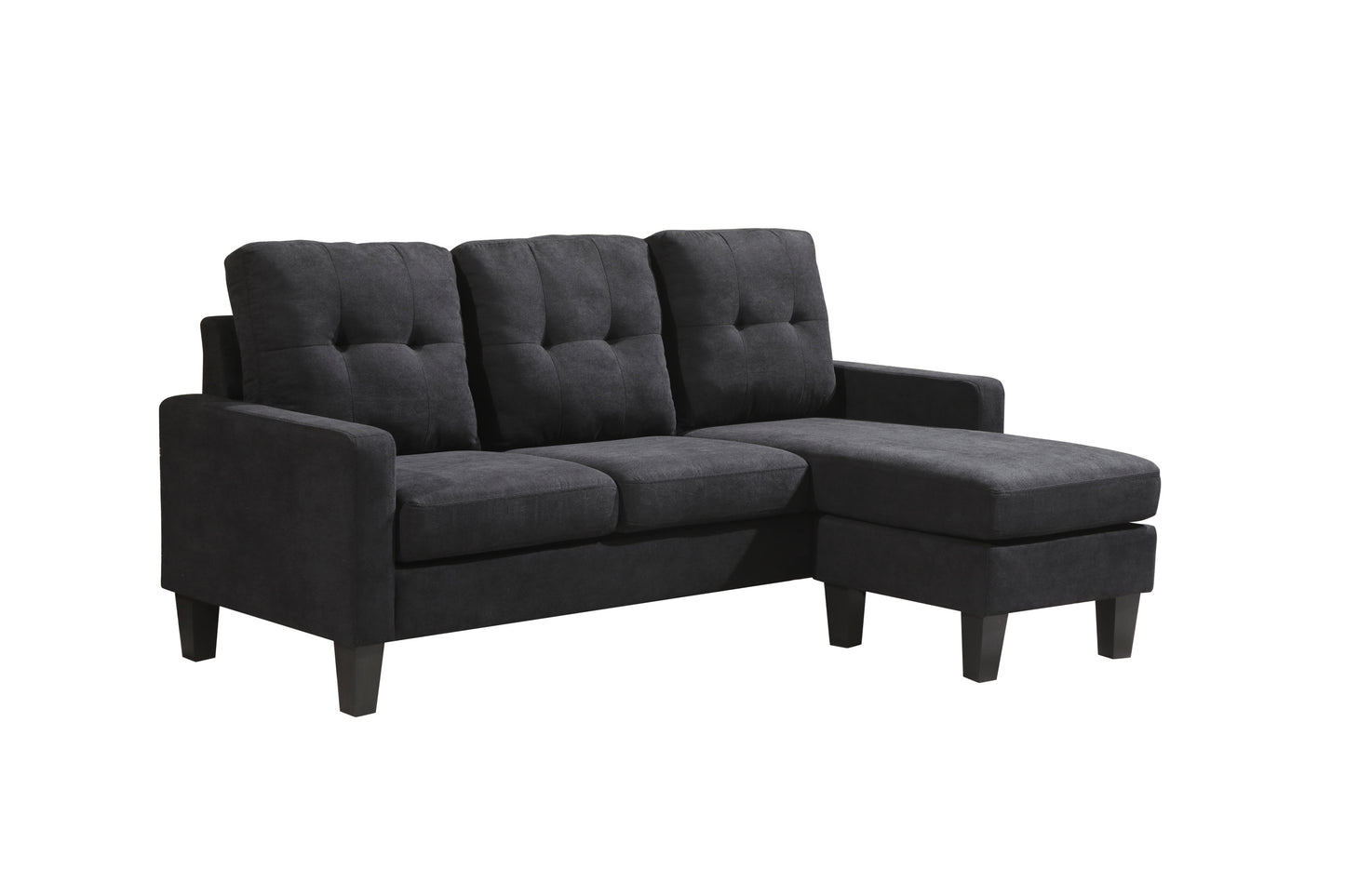 Compact L-Shaped Sectional Sofa with Ottoman – Reversible Chaise, Dark Gray or Black BT2628