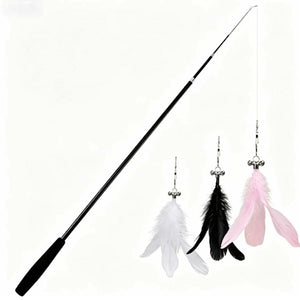 Extendable Cat Teaser Wand Toy with Bell &amp; Feathers 70.9" Interactive Pet Stick CATSTK