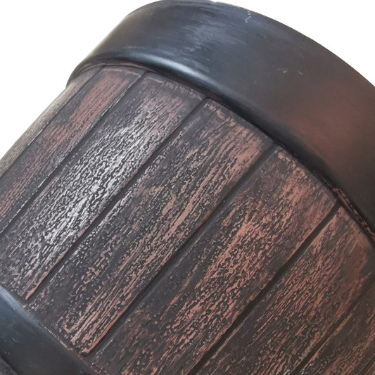 10-inch rustic whiskey barrel-style planter pot set of 5
Close-up of brown plastic whiskey barrel planter with woodgrain finish
Top view of whiskey barrel flower pot for indoor and outdoor gardening