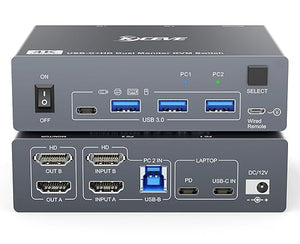 Camgeet Dual Monitor KVM Switch with USB-C, HDMI, 4K 60Hz and 80W PD Charging