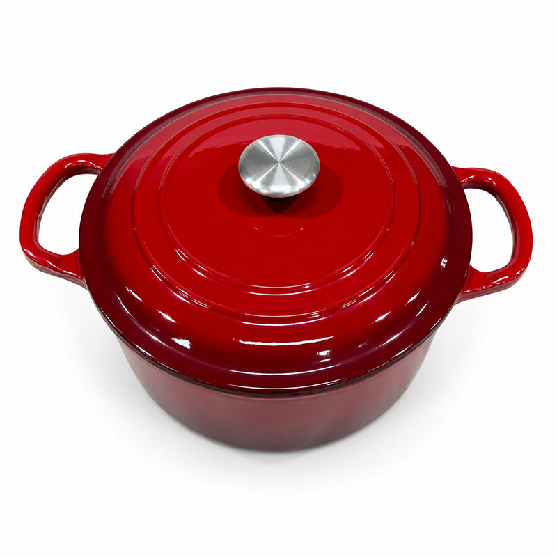 Red Enameled Cast Iron Dutch Oven with Oversized Knob for Bread Baking, Braising, Roasting, Soups, Stews & One-Pot Cooking