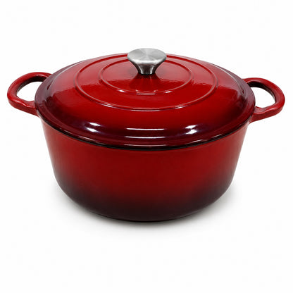 Red Enameled Cast Iron Dutch Oven with Oversized Knob for Bread Baking, Braising, Roasting, Soups, Stews & One-Pot Cooking