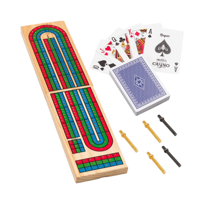 Folding Wooden Cribbage Board Game Set with Metal Pegs, Cards Storage for 2–4 Players CRB159