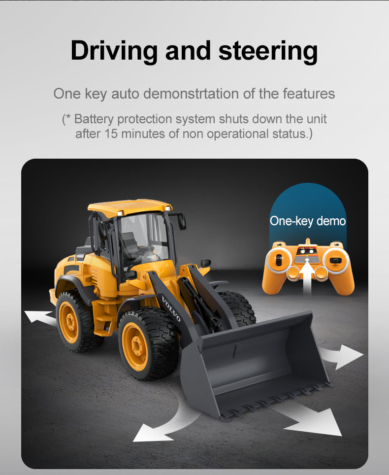 1:16 RC Volvo L50H Wheel Loader – 6 Channel Remote Control Construction Truck Toy with Lights & 4WD