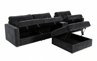 5-Piece Modular Sectional Sofa with Storage Ottoman & USB Charging Console 132" Wide Charcoal or Gray BOM132