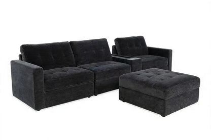 5-Piece Modular Sectional Sofa with Storage Ottoman & USB Charging Console 132" Wide Charcoal or Gray BOM132