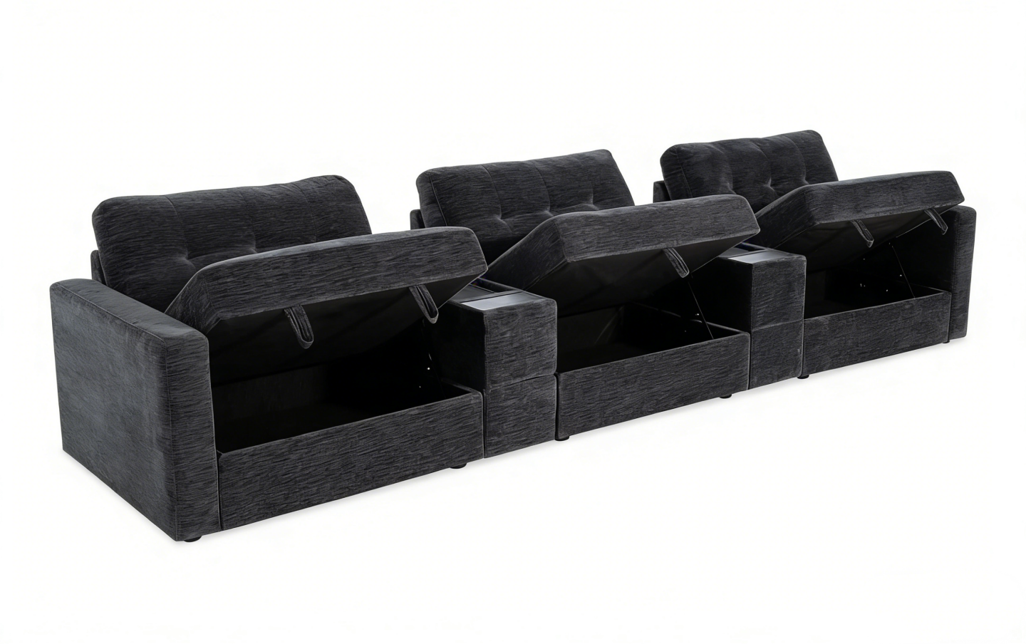5-Piece Modular Sectional Sofa with Storage & USB Charging Console 147" Wide Charcoal/Gray BO916