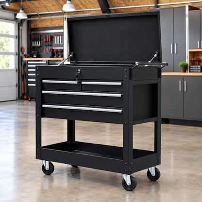 34" 4-Drawer Rolling Tool Cart with Locking Casters, Side Push Handle &amp; Powder-Coated Steel Cabinet for Garage, Shop &amp; Mechanics