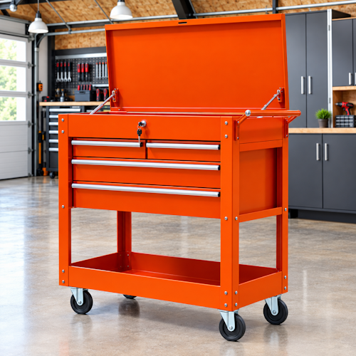 34" 4-Drawer Rolling Tool Cart with Locking Casters, Side Push Handle &amp; Powder-Coated Steel Cabinet for Garage, Shop &amp; Mechanics