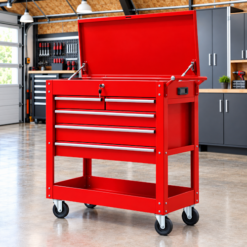 34" 4-Drawer Rolling Tool Cart with Locking Casters, Side Push Handle &amp; Powder-Coated Steel Cabinet for Garage, Shop &amp; Mechanics