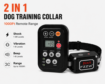 FZZW 2-in-1 Dog Training Collar & Automatic Anti-Barking Device – 1000 ft Remote Range, Model Z-8