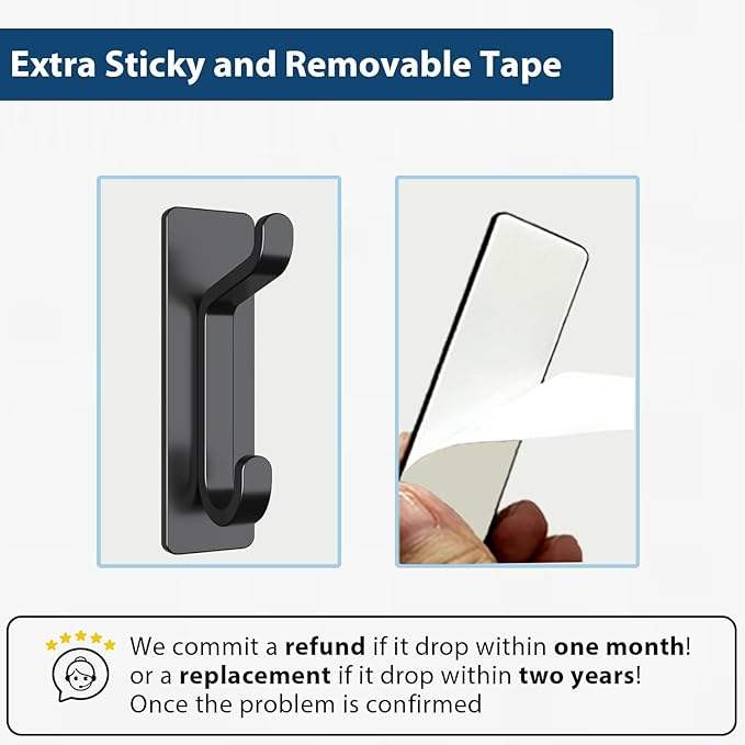 Stainless Steel Over Door Hooks Heavy Duty 10LB Adhesive Door Hanger Rack Organizer DHK1195